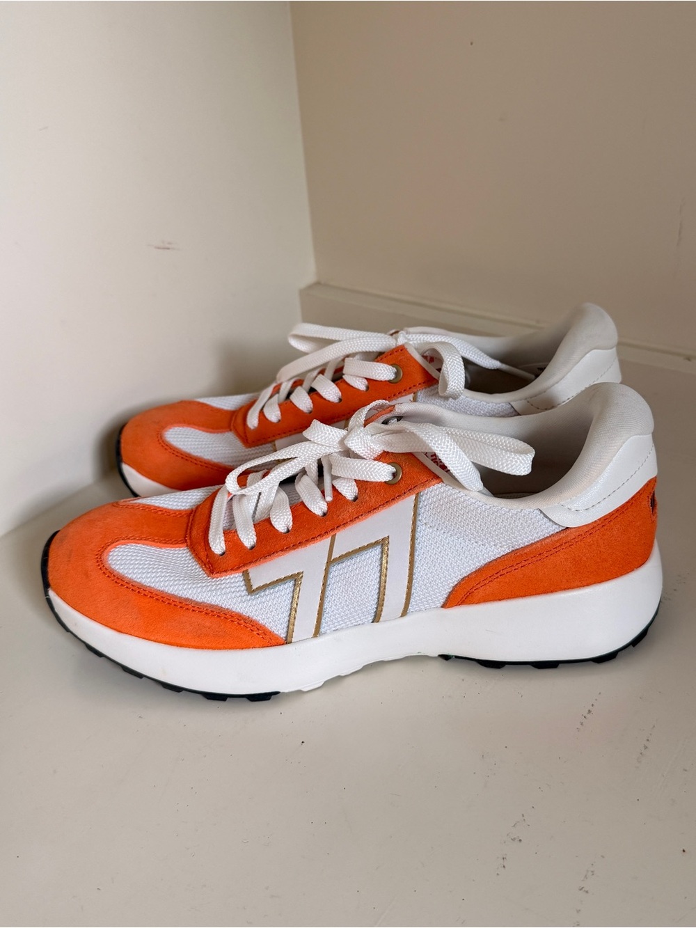 Le Tigre White and Orange Athletic Sneakers - Picture 2 of 4